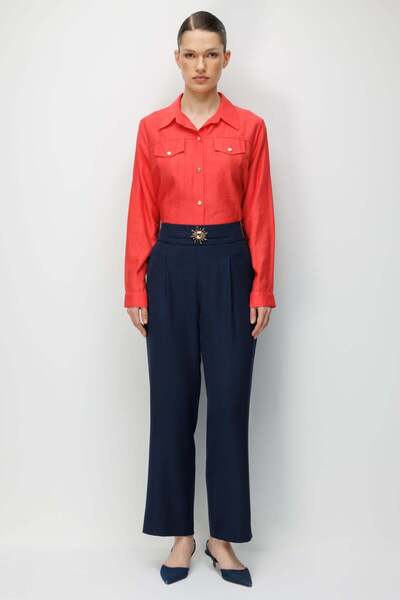 Ekol Güneş Aksesuarlı Pileli Pantolon