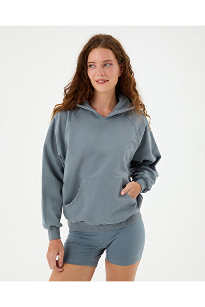 Ayma Active Blue Spruce Hooded Oversized Sweatshirt
