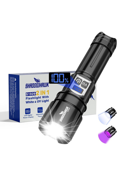 SHADOWHAWK Lanterna 2 in 1 LED/UV reincarcabila 500.000 lumeni cu zoom, 4 mod...