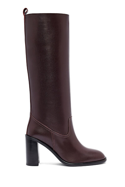 Derimod Women's Burgundy Block Heel Pack Leather Boots 25Wfd132918