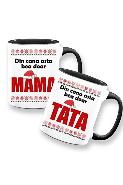 OEM Set de 2 căni cu mesajul: „Din această cană beau doar mama/tata”, Crăciun...