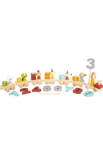 Small Foot Tren aniversar din lemn cu animale, Small Foot, 16 piese, 18 luni+