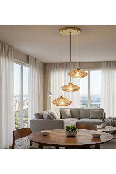 demet habek mylights E27 Elips 3’lü Bal Cam Sarkıt Avize Mat Altın Gold Eskit...