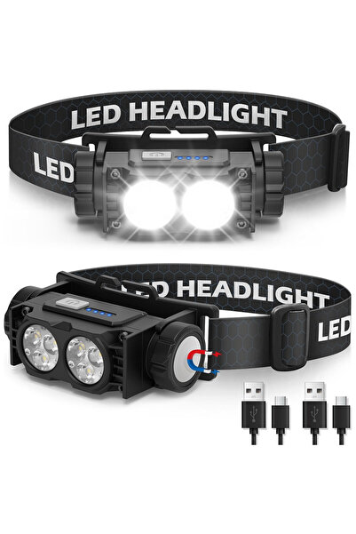 LET Set 2 lanterne frontale LED reincarcabile 2000 lumeni, 3 moduri iluminare...