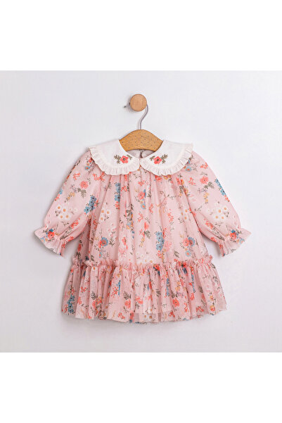 Cumino Girl's Lined Floral Patterned Chiffon Dress