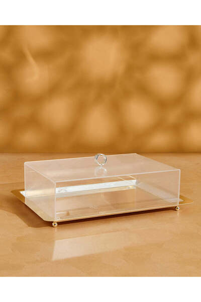 REDTAG صينية معدنية مستطيلة فضية اللون بغطاء أكريليك (قطعتان)