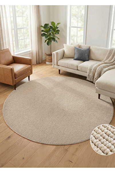 Colore Home Covor Bukle Loop Circle, rotund, moale, cu bază anti-alunecare, bej