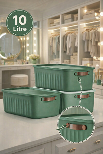 Mim Life 3’lü 10 Litre Kapaklı Düzenleyici Kutu Renkli | Deri Kulplu Çok Amaç...