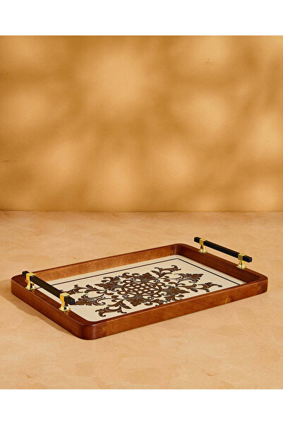 REDTAG صينية تقديم مستطيلة من الخشب الطبيعي البني (كبيرة)