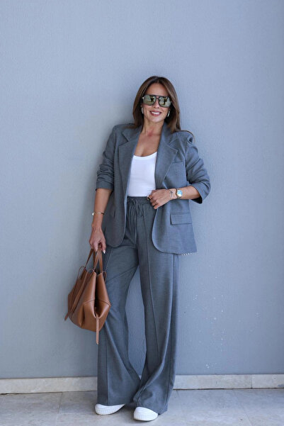 Purple by Banu Antrasit Sırt Detay Blazer Pantolon Takım