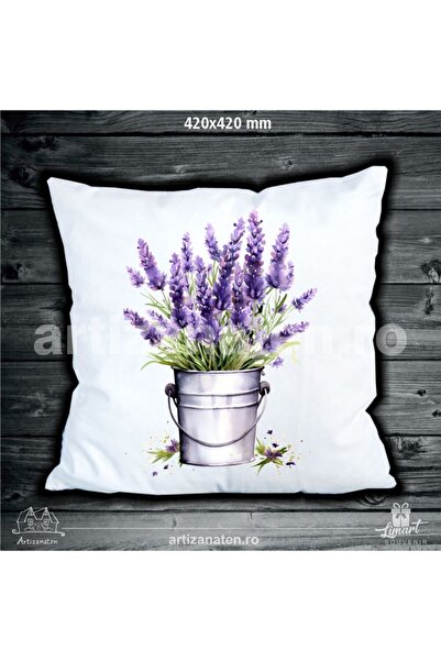 LimArt Decorative pillow, 45x45 cm, with rich bouquet and Lavender printed de...