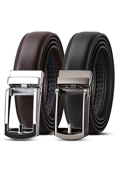 Arabest Set of 2 Leather Ratchet Dress Belt for Men Perfect Fit Waist Size 22...
