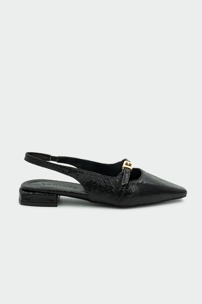 LAMİNTA Икона Черни балетни пантофки с текстура на змийска кожа за жени