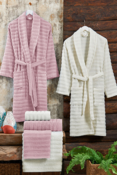 Elart Soft Bathrobe Family Set 6 Pieces (70X135 cm) Cream Pink