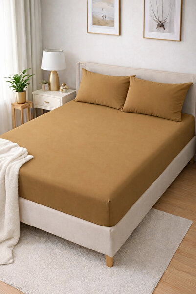 Clasy Ranforce Fitted Sheet Set Double Mustard Çklç-251 100% Cotton