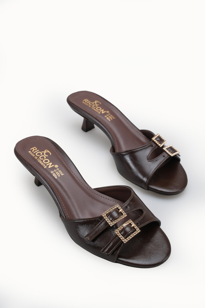 Riccon Дамски пантофки с тънки токчета 00122605 Кафяви рустик