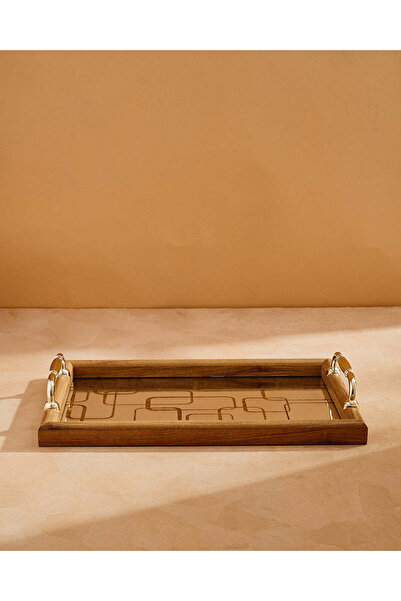 REDTAG صينية تقديم مستطيلة متوسطة الحجم بتصميم هندسي ذهبي