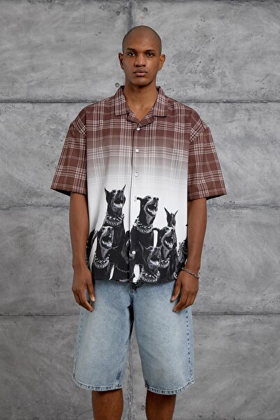 NOMARC Καφέ ΨΗΦΙΑΚΟ ΕΚΤΥΠΩΤΙΚΟ ΜΠΛΟΥΖΑΚΙ DIGITAL KOPEK BASKI oversized