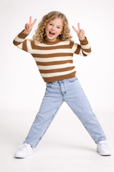 CARLA MARA Striped Sweater and Jean Set Beige