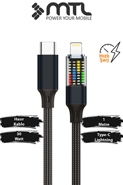 MTL 30W PD Type-C to iPhone Lightning Güç Durum Göstergeli LCD Ekranlı Şarj K...