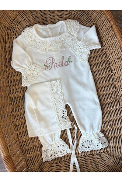Mini Ropa Güpürlü Kişiselleştirilebilir Kız Bebek Tulum Ve Şapka