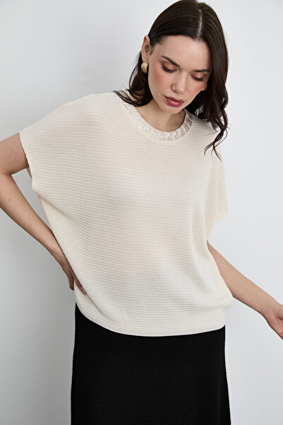 Serianno Bisiklet Yaka Taş Detaylı Kazak