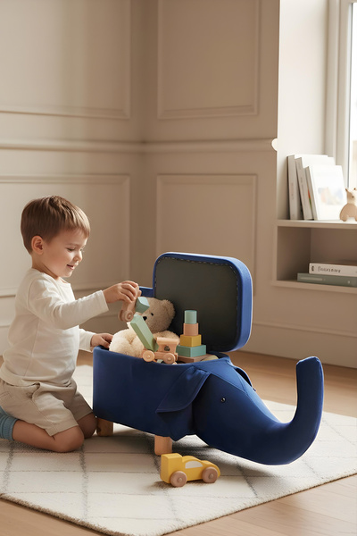 LUMİS GARDEN Fil Figürlü Çocuk Odası Oyuncak Sandığı & Oturma Pufu – Kapaklı,...