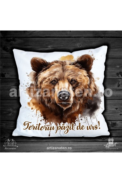 LimArt Decorative pillow, 45x45 cm, with printed Brown Bear design "Territory...