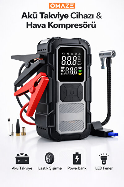 Omaze 4 in 1 Akü Takviye - Yüksek Güç - Lastik Şişirme Pompası - Powerbank - ...