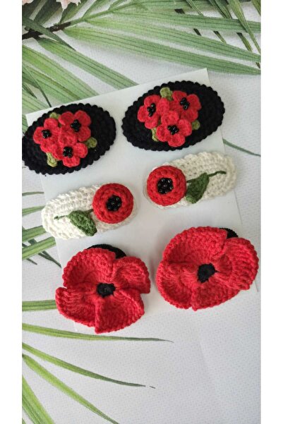 Hand Mother's Since 2024 Gelincik Bahçesi 6-Piece Organic Handmade Hair Acces...