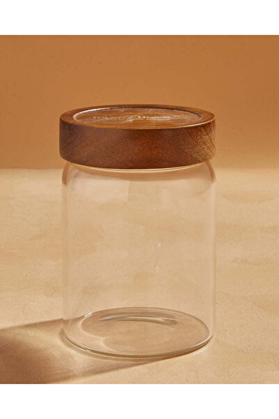 REDTAG برطمان تخزين زجاجي شفاف بغطاء خشبي