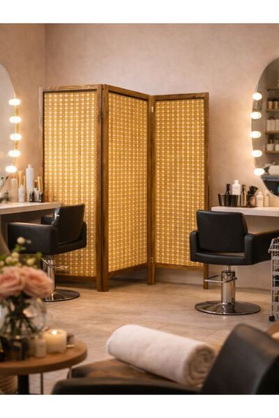 Aşkın Parti Evi Hazeran Baskılı Sıvı Geçirmez Kumaş Katlanır Paravan 3 Kanatl...