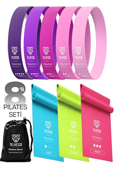 Telvesse Набір з 8 резинових стрічок для пілатесу 3 відкритих + 5 закритих вп...