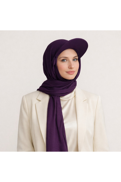 Şirin Giyim Aksesuar Şapkalı Şal Mor Pratik Hazır Hijab Türban Tesettür Hazır...