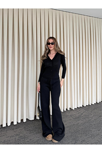 Laluvia Black Lace Piece Double Knitwear Set - 2602