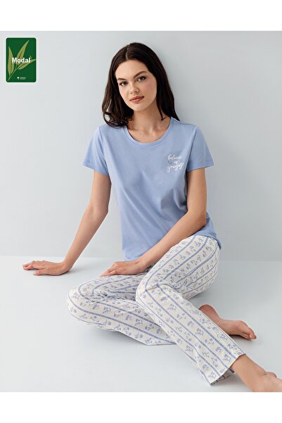 Arnetta Modal Cotton Pcs Short Sleeve Pocketed Women's Pajama Set