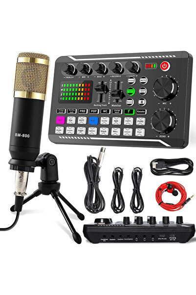 ALLWIN Set microfon podcast BM-800 cu mixer audio USB F988, suport reglabil, ...
