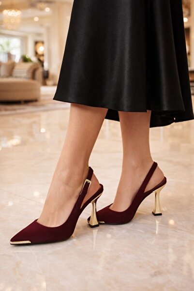 Peta Women's Gold Stone Toe Detailed Heeled Shoes