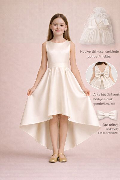 nsmkidslife Kız Çocuk Abiye Elbise – Ekru Renk Asimetrik Kesim, Mezuniyet & D...