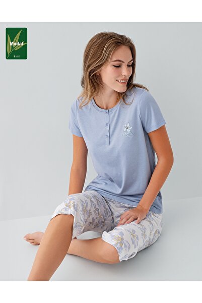 Arnetta Modal Cotton Lu Short Sleeve Pocketed Women's Capri Pajama Set