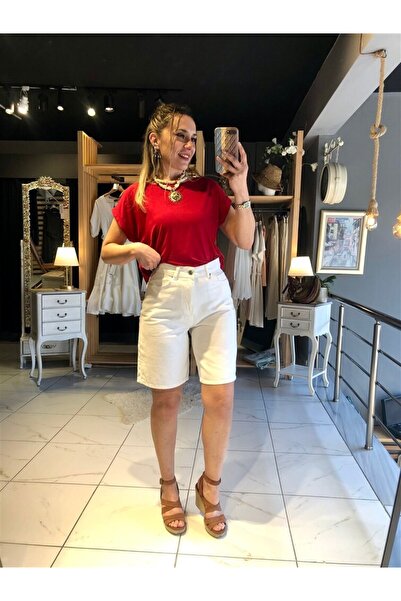 Gözde Tasarım Butik Women's White Color Lycra-Free B Wide-Leg City Size Short...