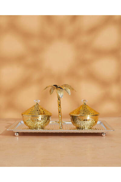 REDTAG Assorted Hammered Rectangular Tray with Round Bowl Set (5 Pieces)