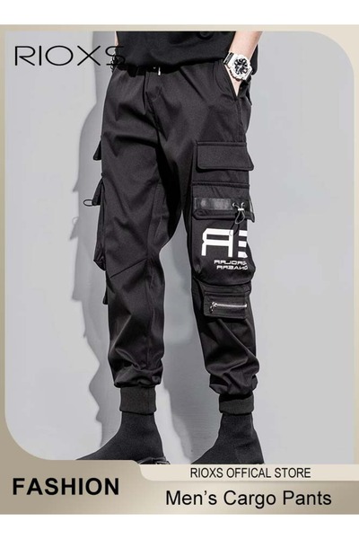 RIOXS Men's Cargo Pants, Casual Workout Jogging Drawstring Pants with Multipl...