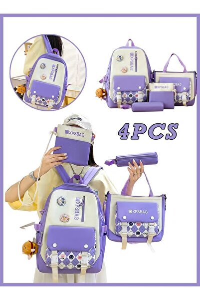 Generic 4Pcs School Backpack School Bags Set with Pendant Lunch Bag, Pencil C...