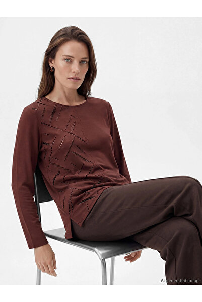 LC Waikiki Lcw Grace Brown Crew Neck Stone Blouse