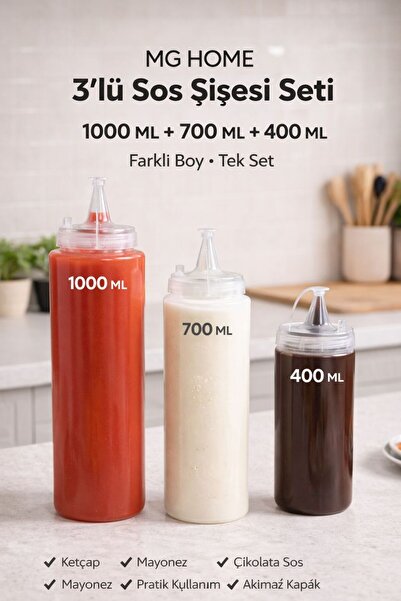 VENON مجموعة من 3 زجاجات صوص بلاستيكية ❤️   1000 مل ❤️   700 مل ❤️   وعاء زيت...