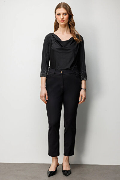 Ekol Women's Plus Size Five-Pocket Skinny Leg Pants 4036 Black