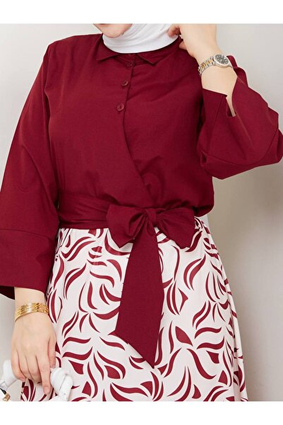 CLB COLLECTION Women's Hijab Two-Piece Set D Patterned Skirt - Y Side-Tie Tunic