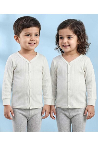 Babyhug صدرية داخلية حراري محبوكة بأكمام طويلة، بلون موحد، مفتوحة من سترة - أبيض