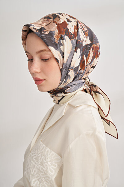 ARMANDA Premium Serisi - Abstact Bloom Desen %100 Desenli Twill İpek Eşarp - ...